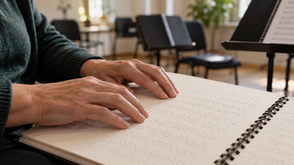 Manos que leen música en braille